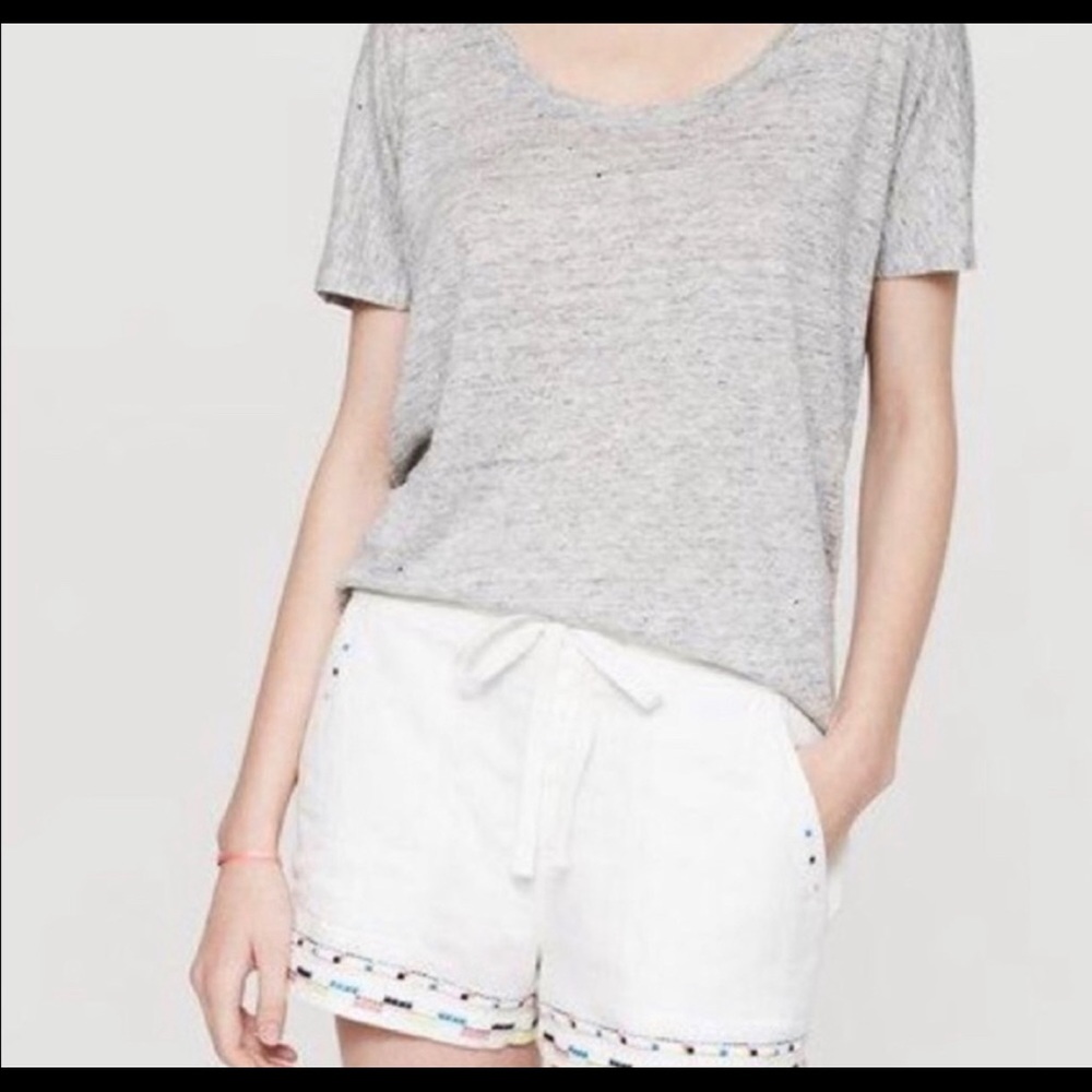 Lou & Grey white linen shorts w/ embroidered trim